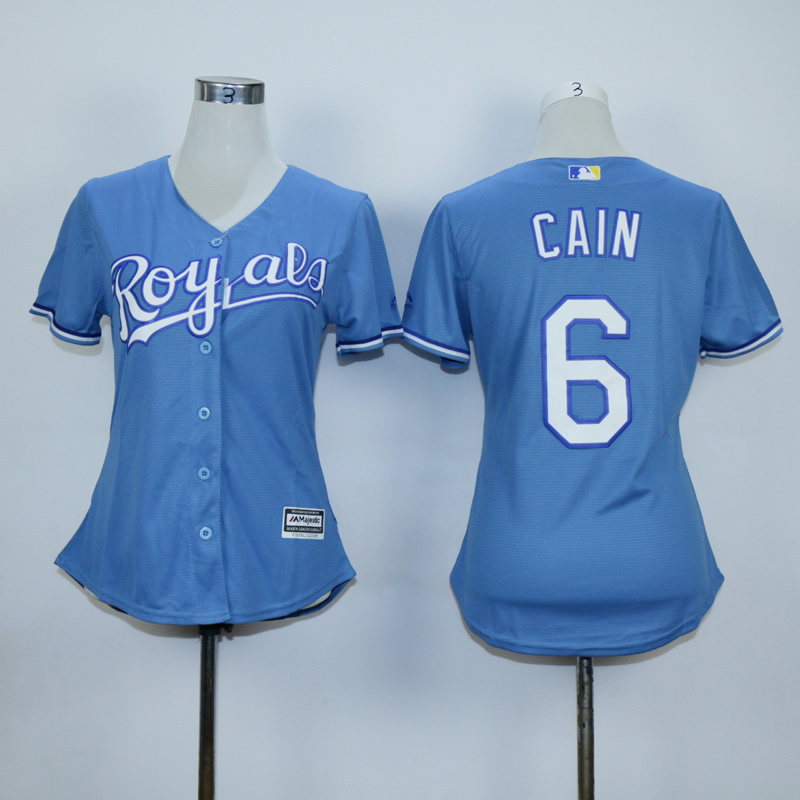 Women Kansas City Royals #6 Cain Light Blue MLB Jerseys